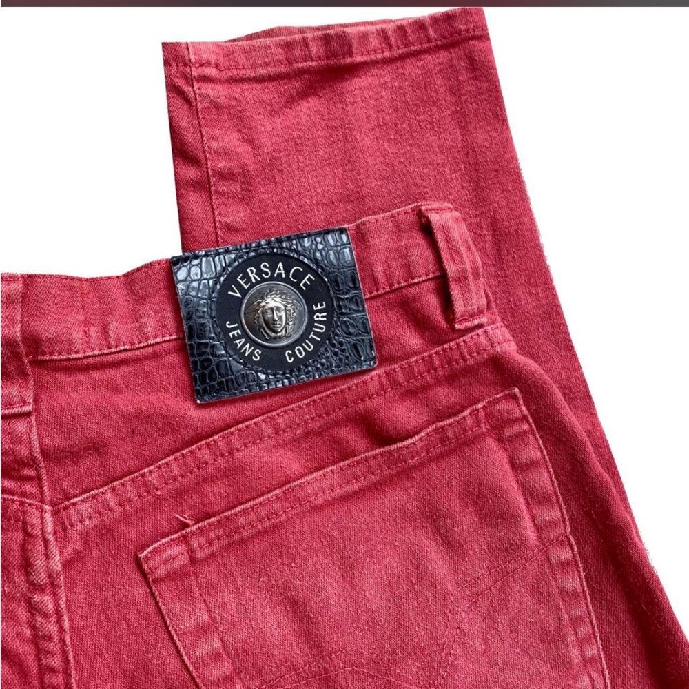 Versace Jeans Collection Men’s Red Straight Jeans with Branded Patch